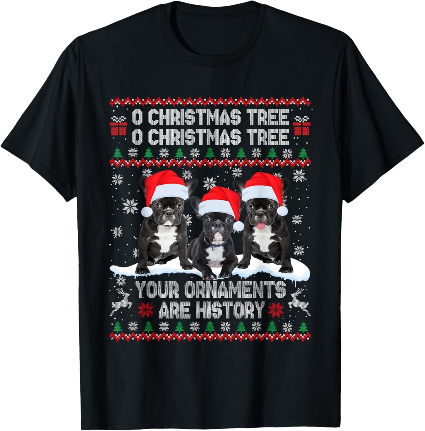 French Bulldog Dog Ugly Sweater Christmas Light Xmas Pajama T-Shirt