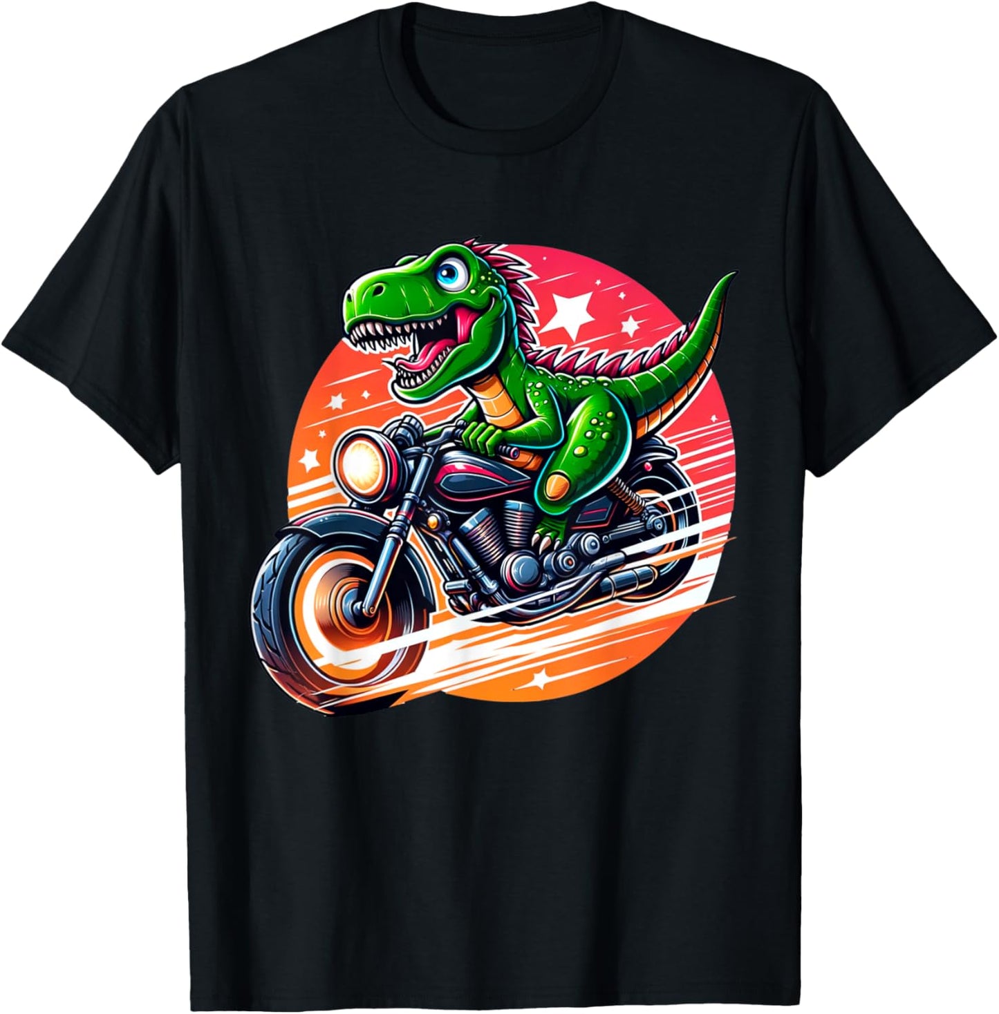 Funny Dinosaur Riding Motorcycle Graphic for Boys Men Kids T-Shirt