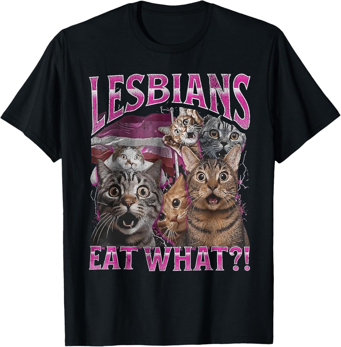 Lesbians Eat What? Funny Meme Cat Rainbow LGBT Gay Pride T-Shirt
