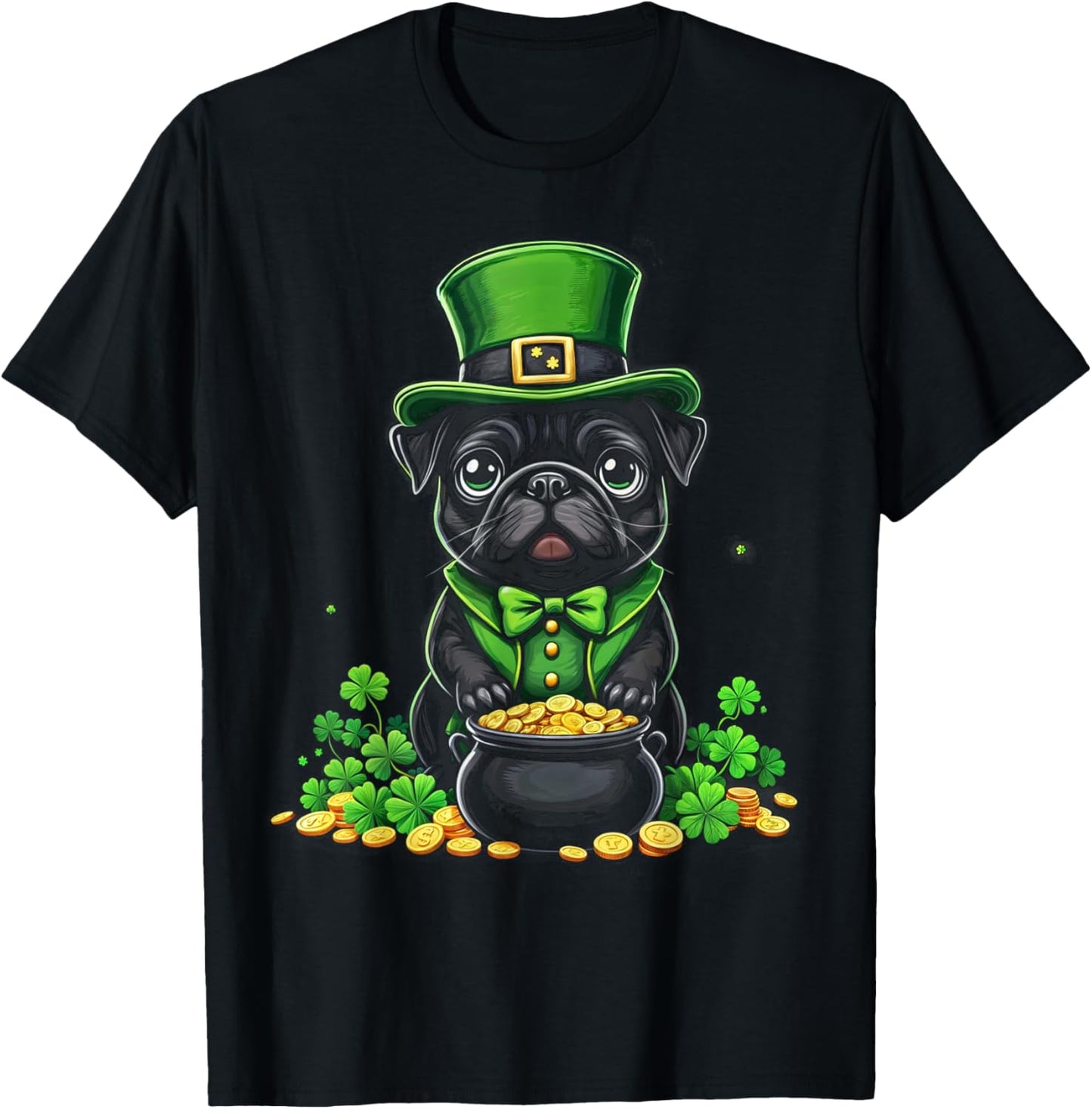 Pug St Patricks Day Cute Pug Leprechaun Shamrock Irish Dog T-Shirt