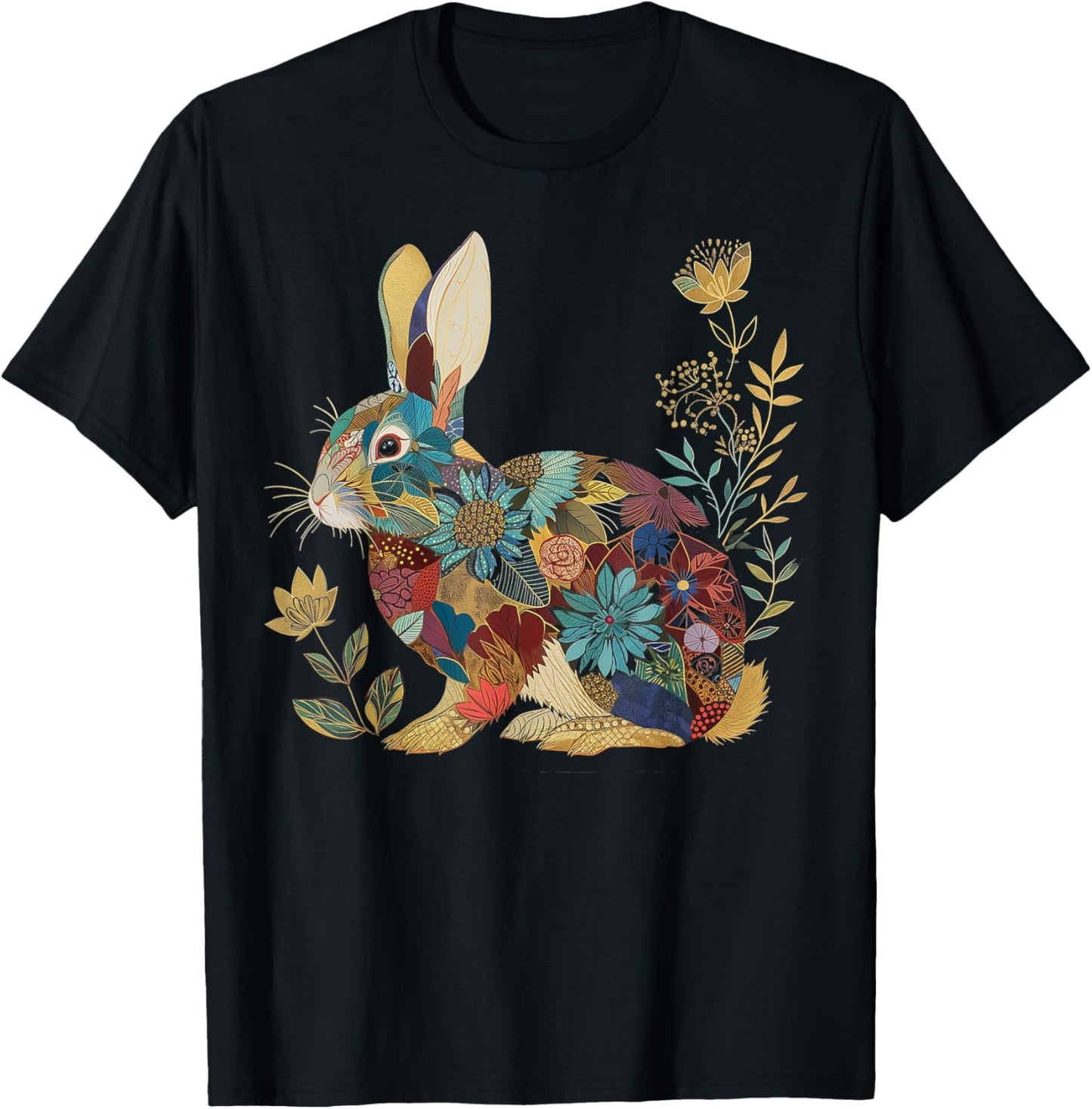 Bunny Floral Rabbit Colourful Flowers Easter Vintage Cute T-Shirt