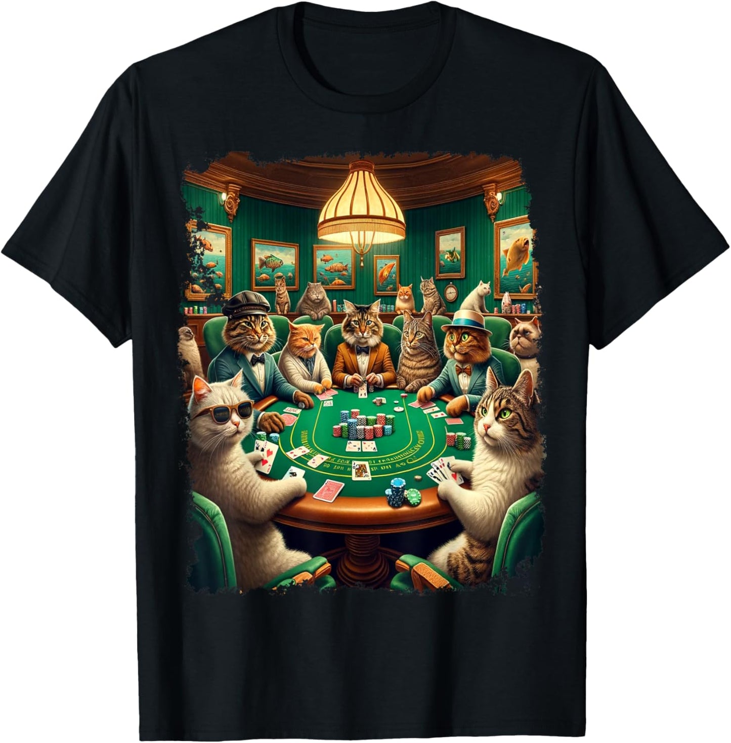 Playing Card Pop Art Gambling Cat Playing Poker Cards T-Shirt