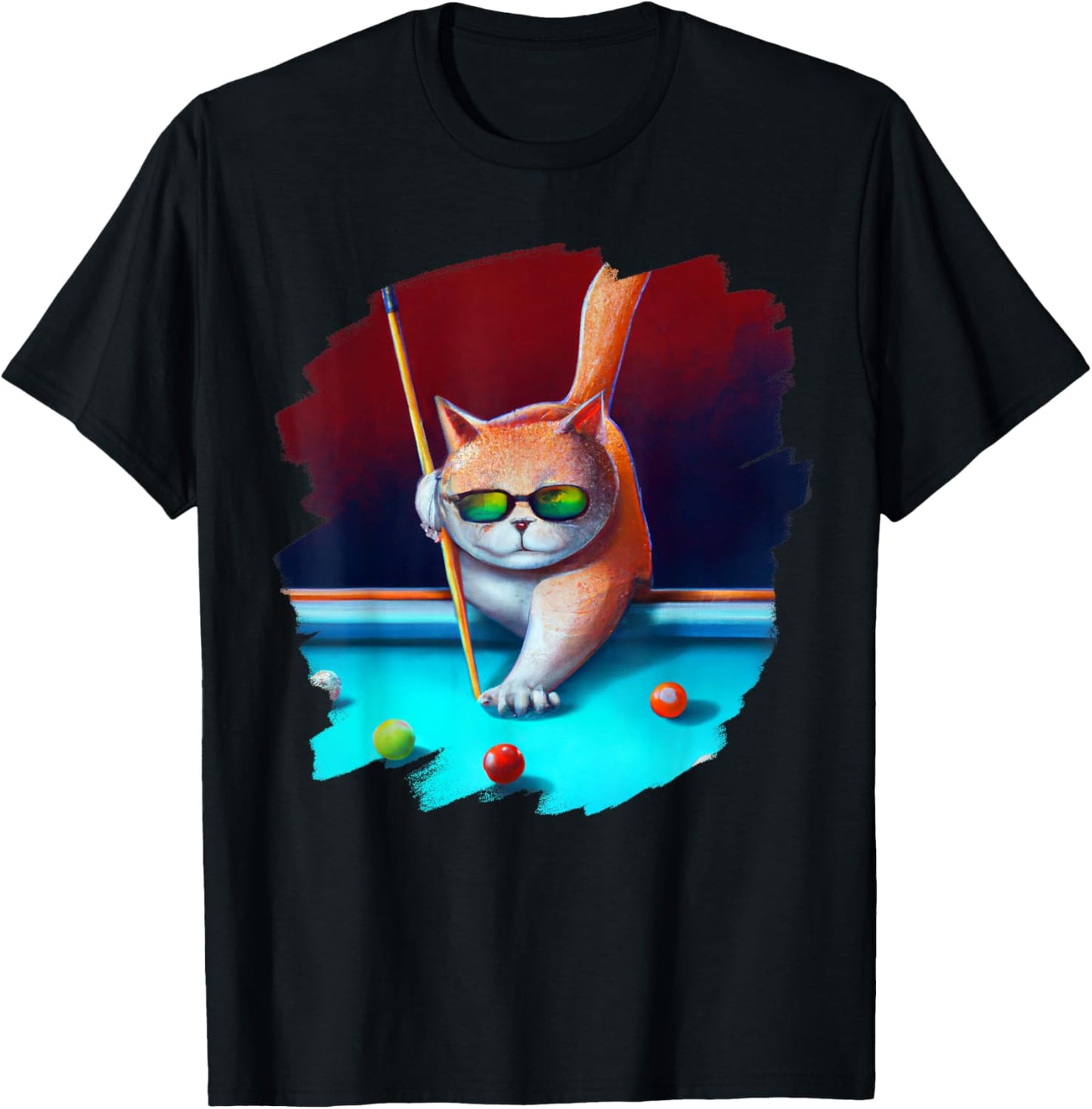 Cat Playing Pool Billiards in Lounge Cool Funny Cats T-Shirt