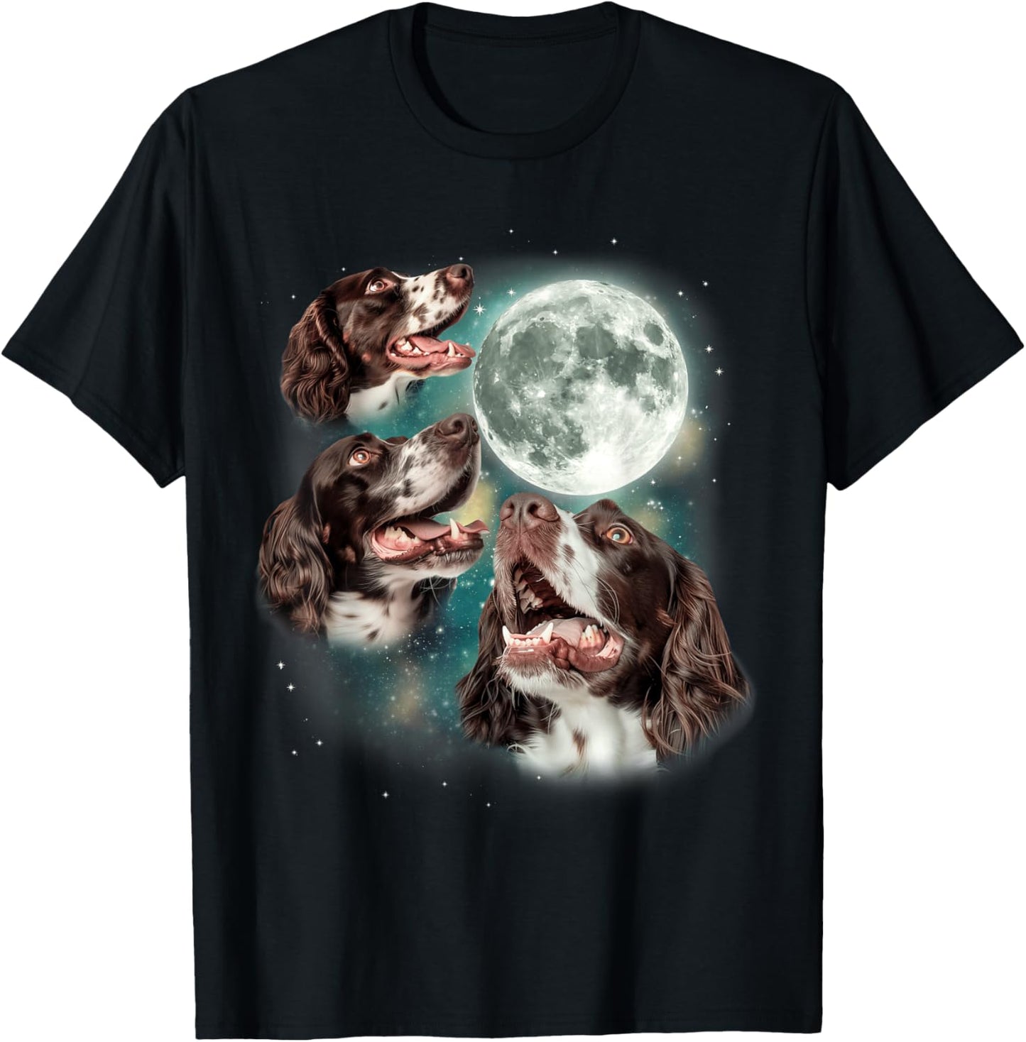 Three English Springer Spaniel Moon | 3 Howling Dogs Canine T-Shirt