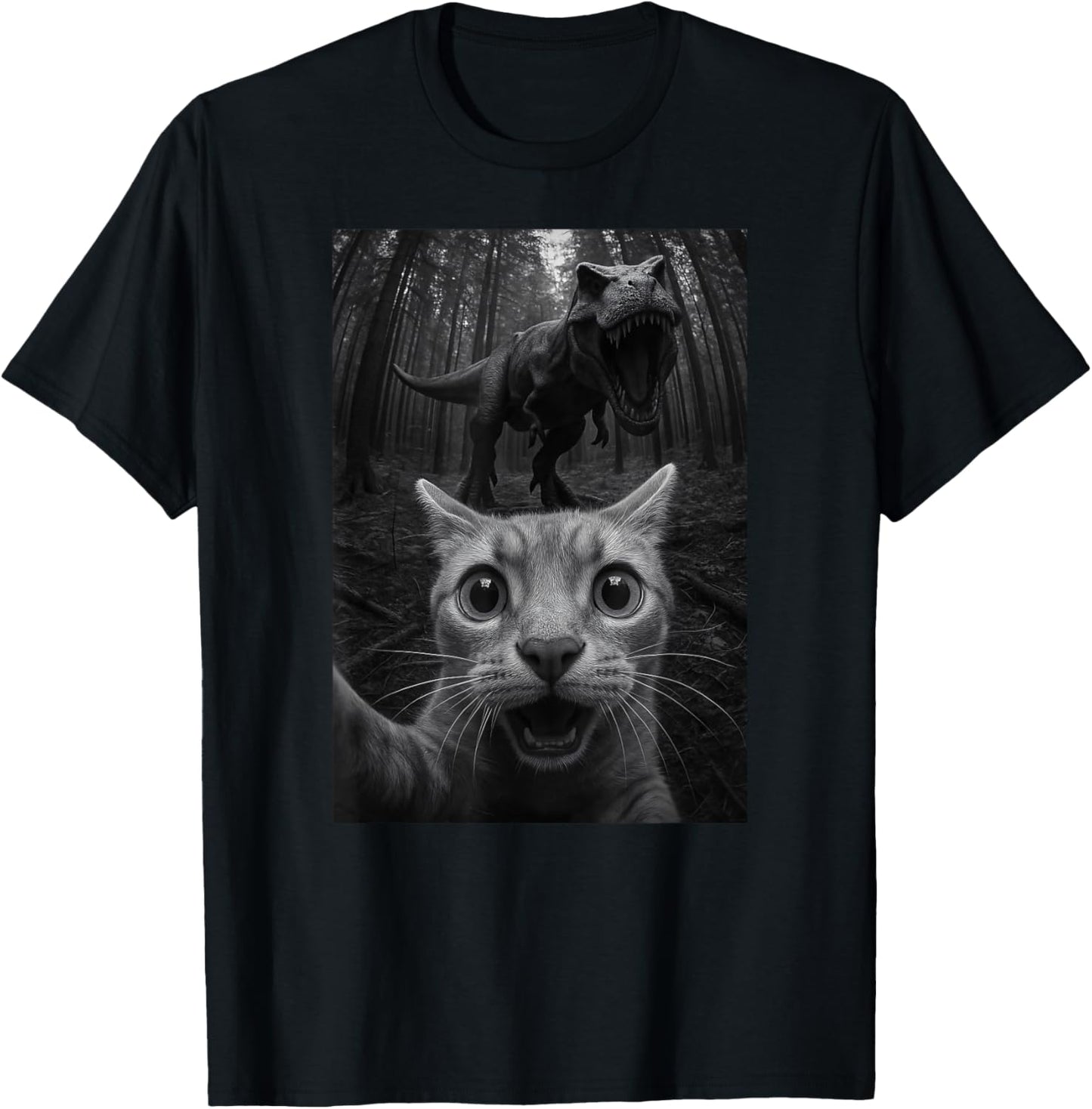 Funny Cat Dinosaur Trex Selfie Animal Lover Mom Dad Kids T-Shirt