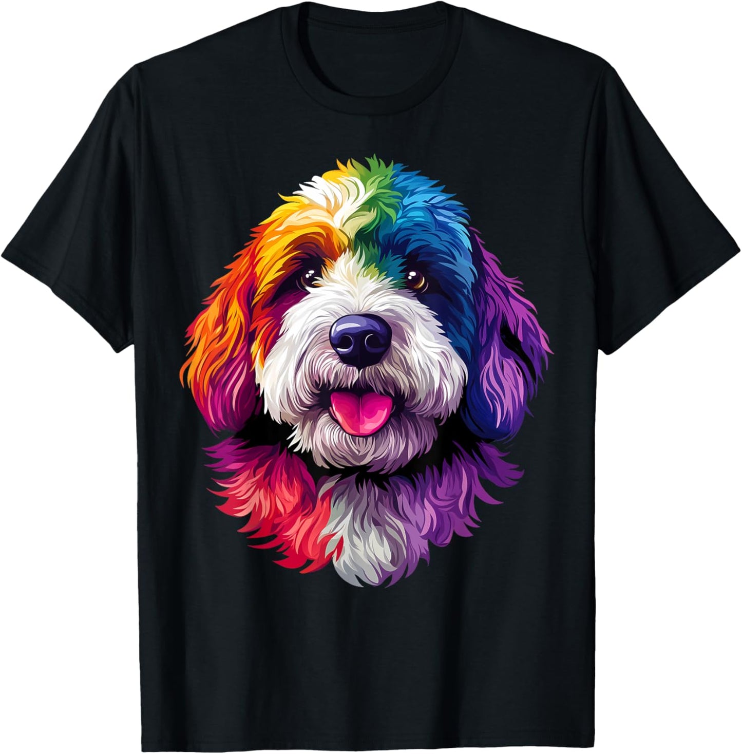 Colorful Bernedoodle Face Cute Dog Lover Men Women Black T-Shirt