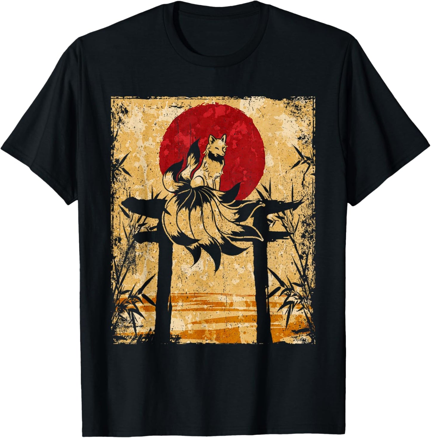 Nine Tailed Fox Japanese Art Retro T-Shirt