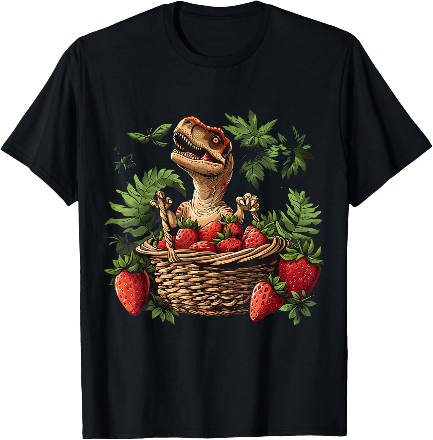 Strawberry Dinosaur Strawberry Fruit Artwork Funny Dino T-Shirt