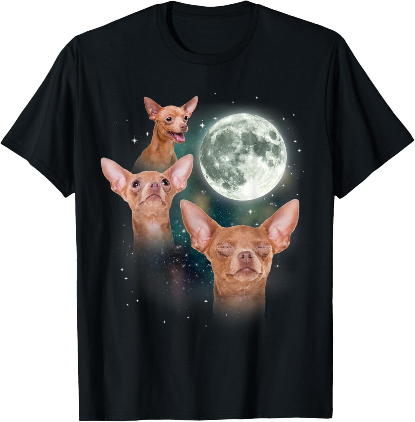 Three Chihuahua Moon 3 Dog Meme Funny Wolves Howling Parody T-Shirt