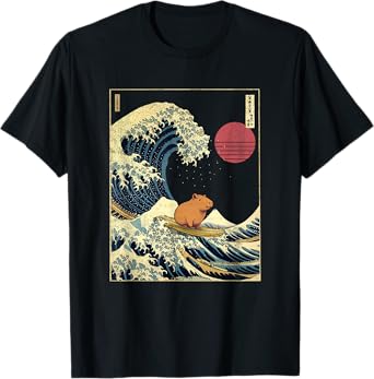 Capybara Japanese Kanagawa Wave Funny Surf Animal T-Shirt
