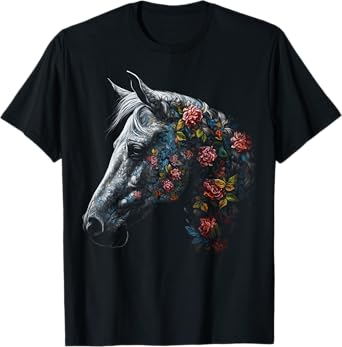 Horse Art Flowers - Horse Motif Riding Animals Horse T-Shirt