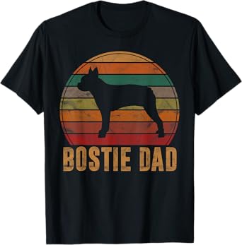 Retro Boston Terrier Dad Gift Dog Owner Pet Bostie Father T-Shirt