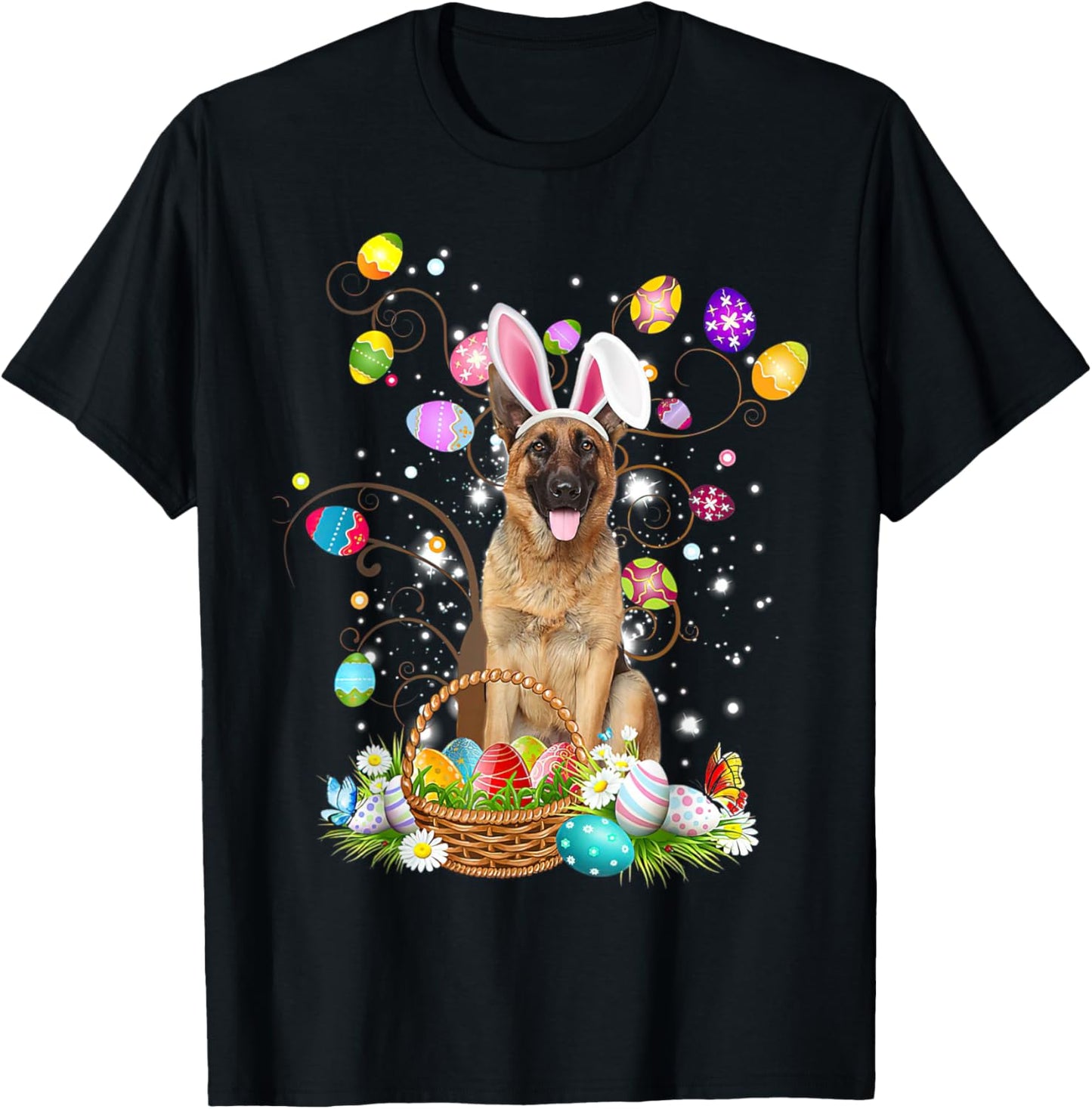 German Shepherd Dog Easter Egg Hunting Basket Easter Day T-Shirt