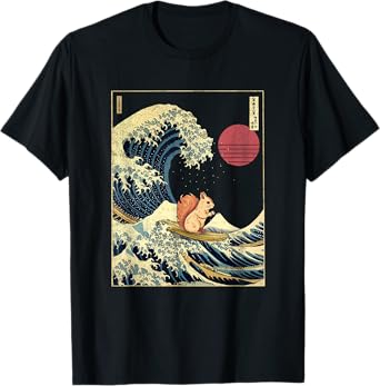 Squirrel Japanese Kanagawa Wave Funny Surf Animal T-Shirt