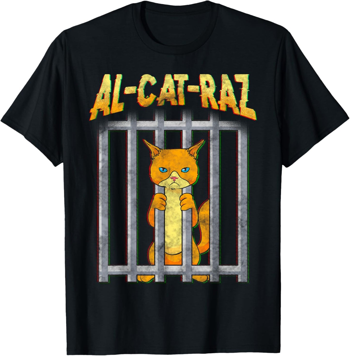 AL CAT RAZ Alcatraz Cat in Prison Behind Bars Funny T-Shirt