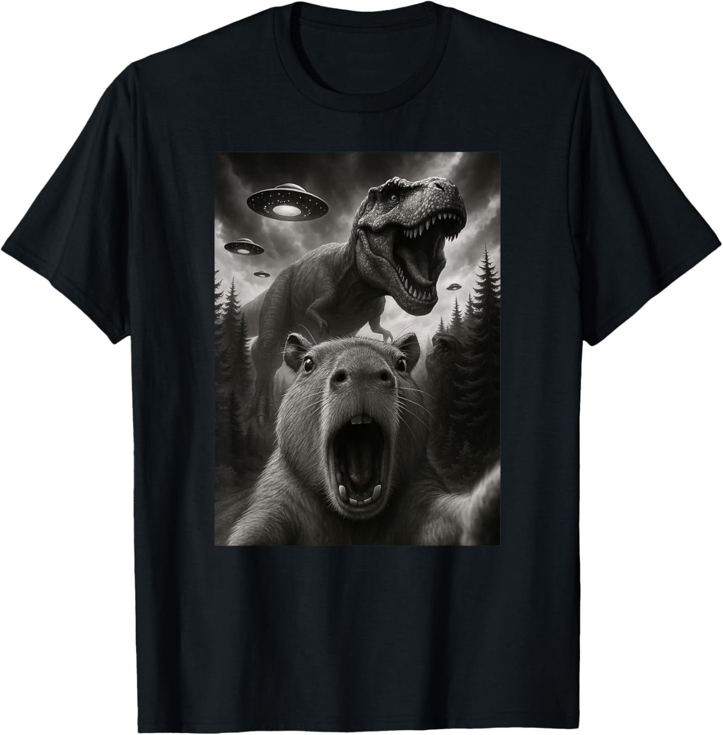 Funny Capybara Selfie Dinosaur Trex Animal Lover Boys Girls T-Shirt