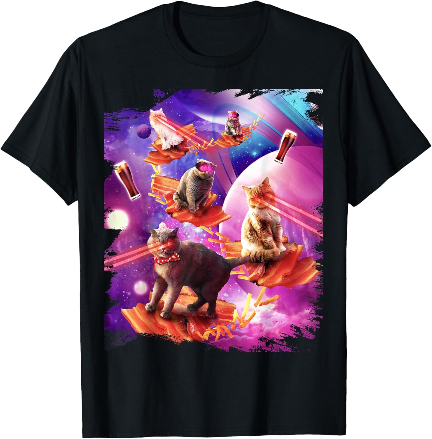 Galaxy Laser Cat Bacon - Space Bacon Cats T-Shirt