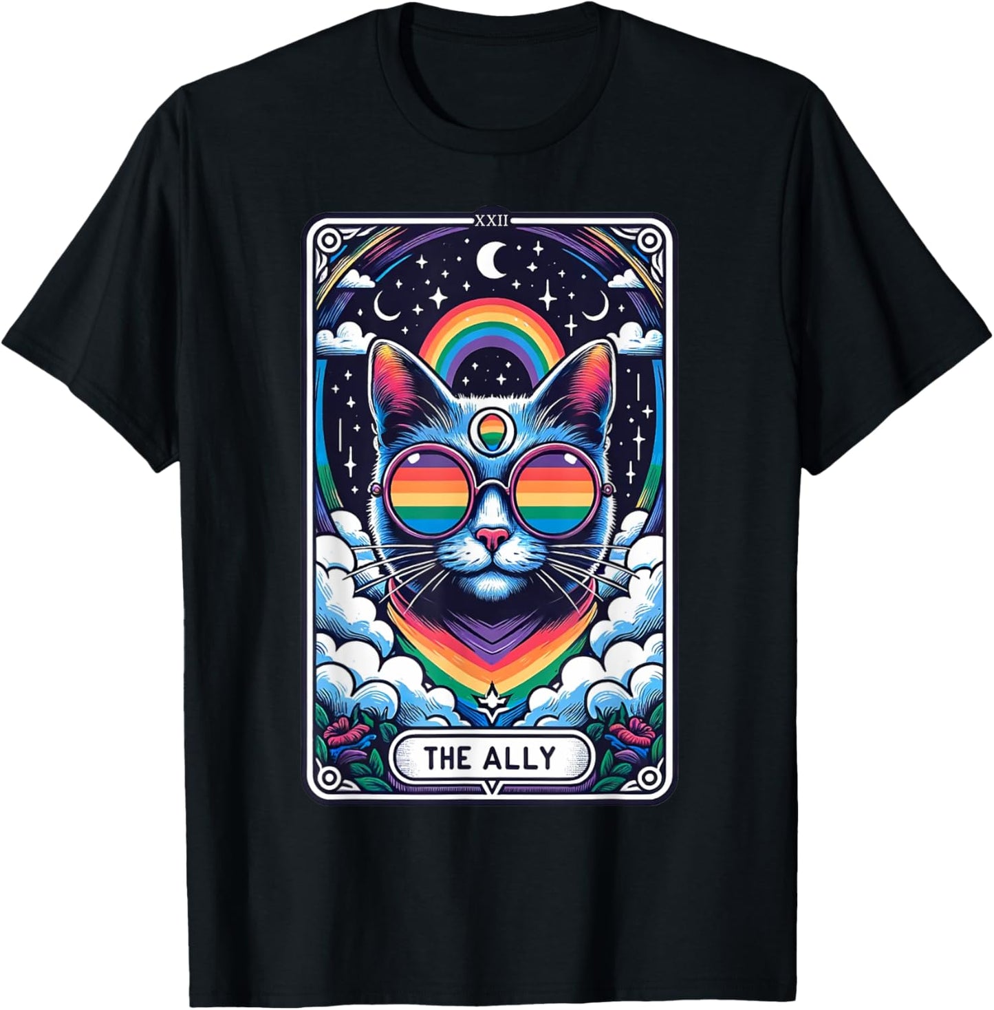 Funny Ally Cat Tarot Card Pride Sunglasses Gay Pride LGBTQ T-Shirt