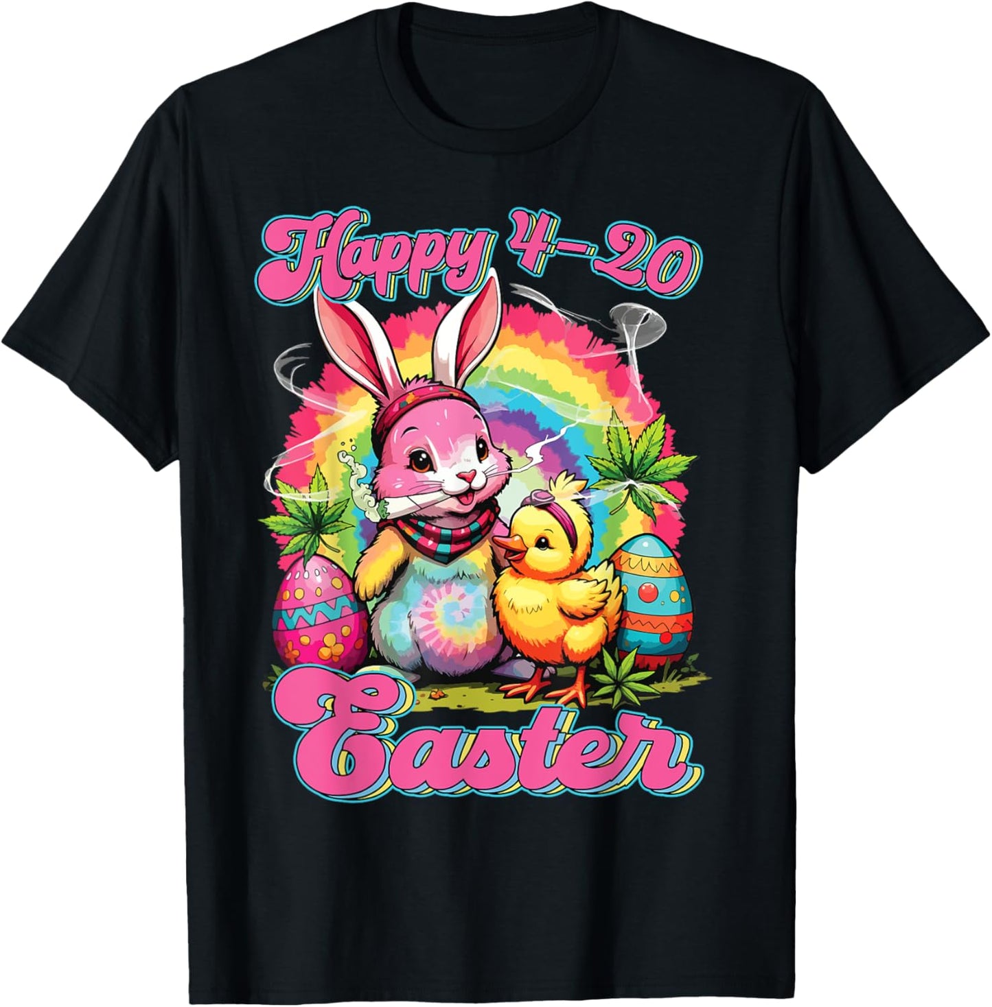 Happy 420 Easter Bunny Smoking Weed Funny Men Women Humor T-Shirt