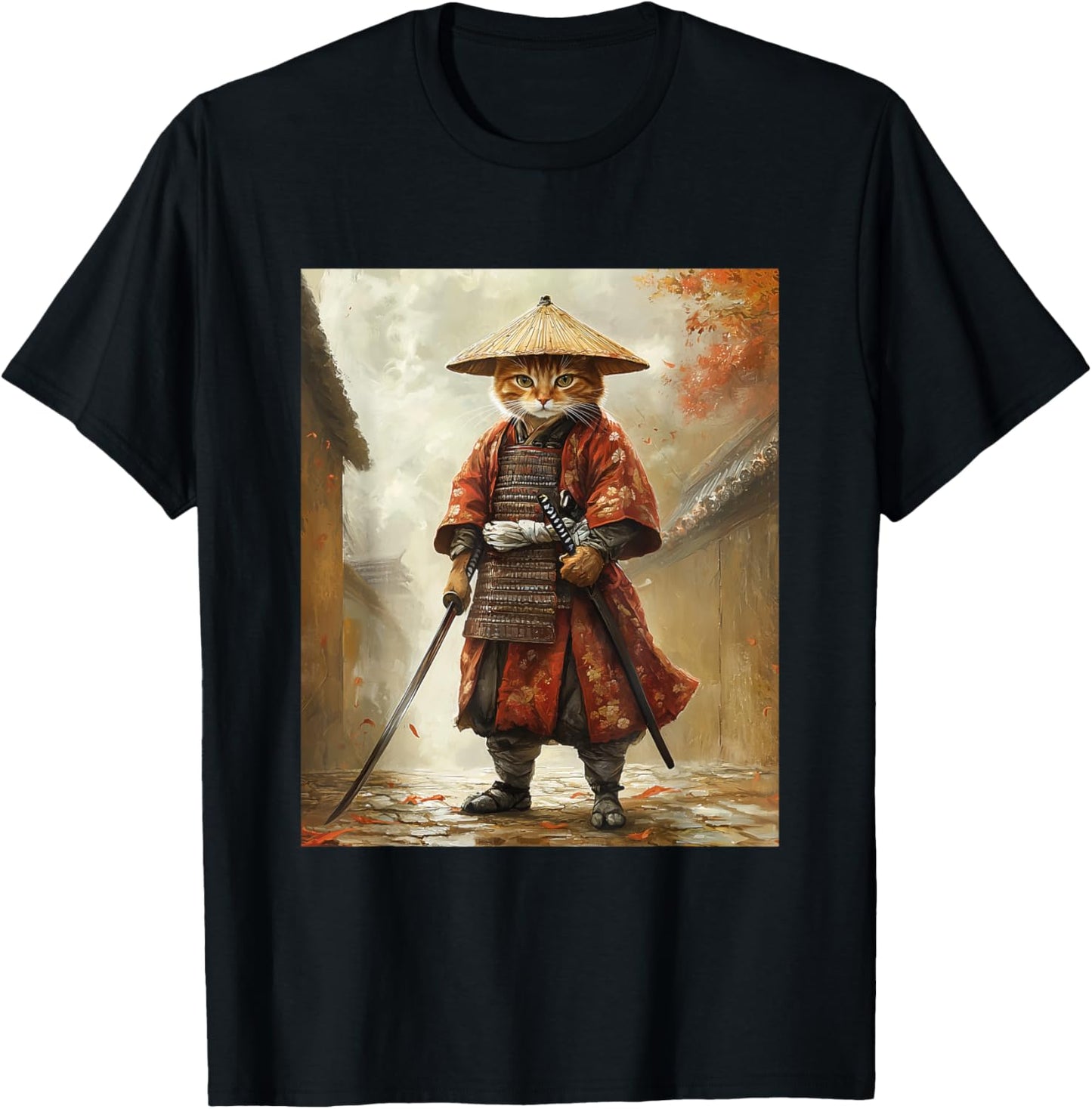 Cat Samurai Japan Japanese Funny Graphic T-Shirt