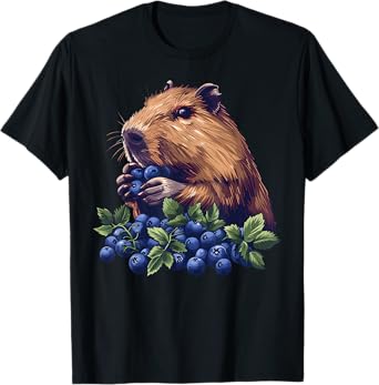 Blueberry Capybara Drawing Artwork Wildlife Blueberries T-Shirt