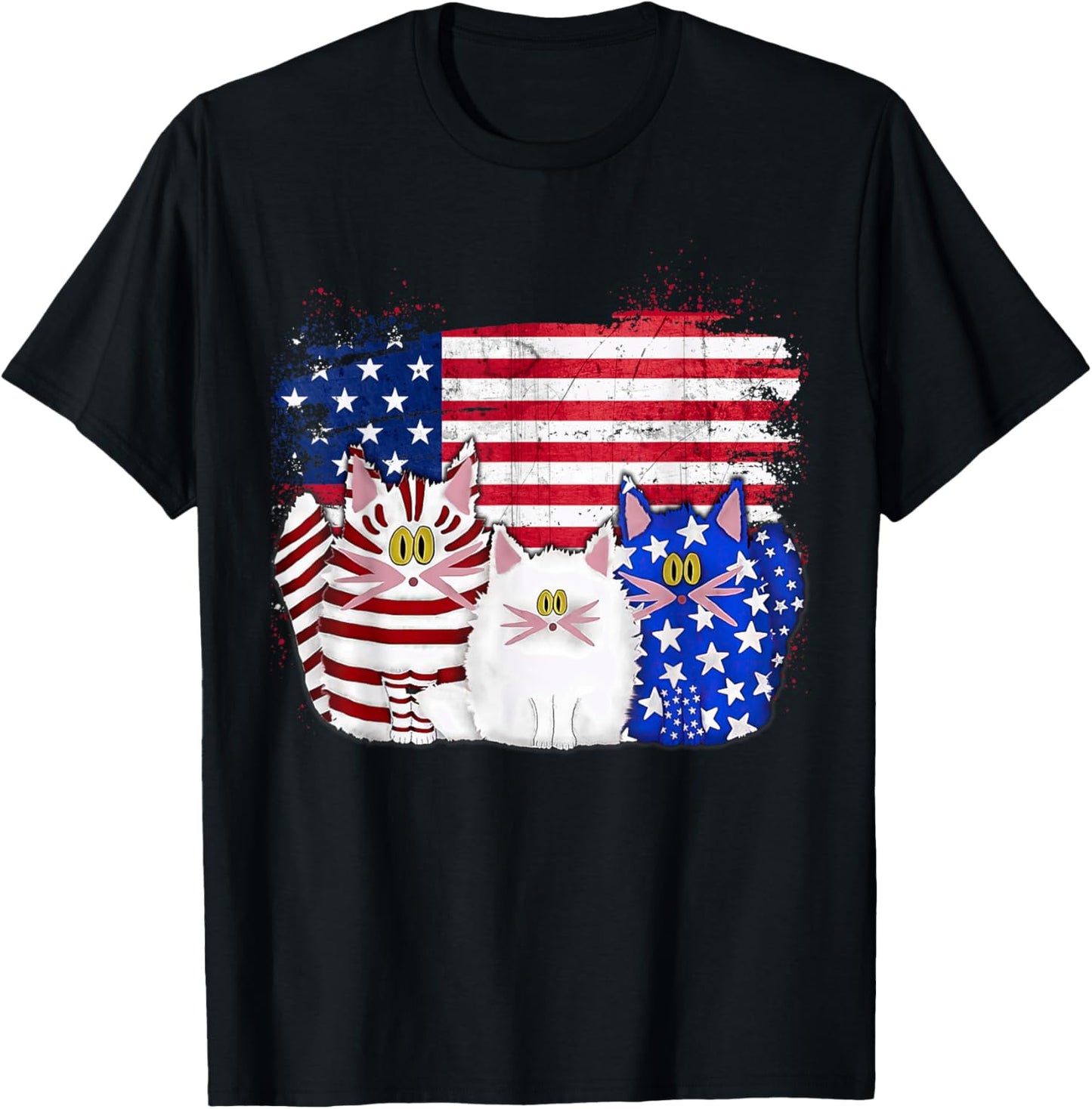 Red White Blue Cats USA Flag Firework 4th Of July T-Shirt