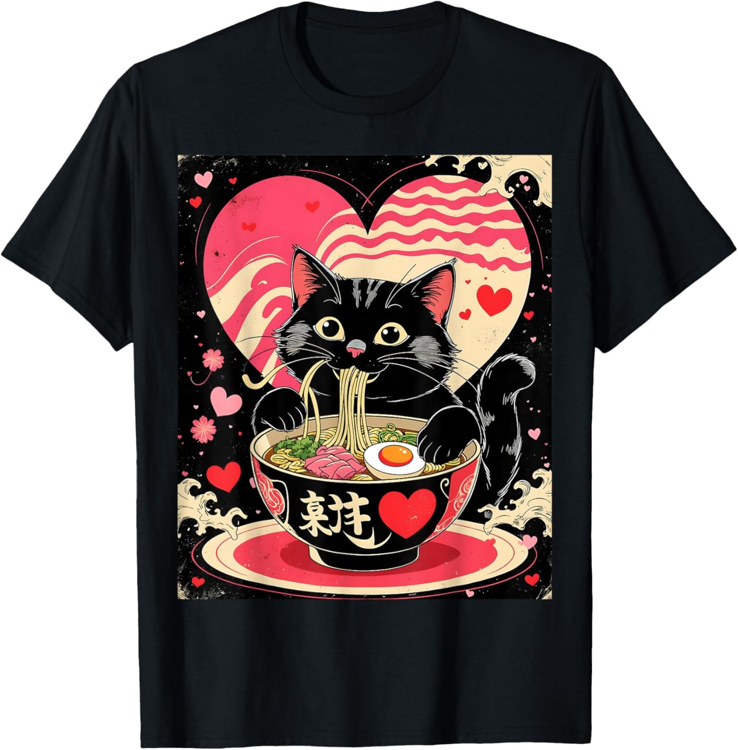 Cat Ramen Japanese Funny Graphic Tees Kawaii Cat Anime Gifts T-Shirt