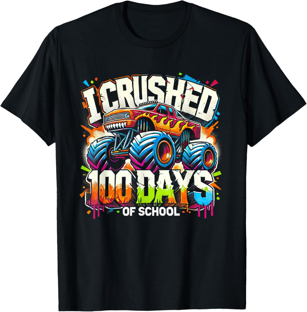 I Crushed 100 Days Of School Kids Toddler Boys Monster Truck T-Shirt