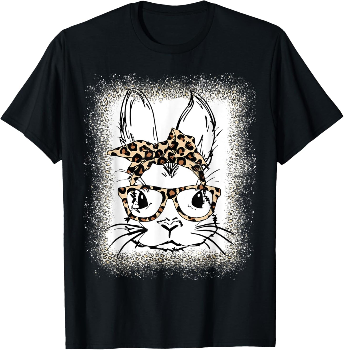 Cute Bunny Face Leopard Print Glasses Bandana Easter Women T-Shirt