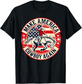 Vintage Western Rodeo USA Flag Makes America A Cowboy Again T-Shirt