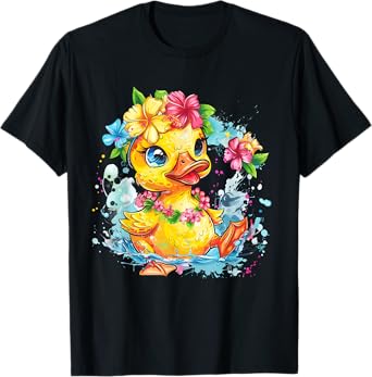 Rubber Duck Floral Hawaiian Watercolor Rubber Duck Lover T-Shirt