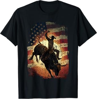 Rodeo Bull Rider Patriotic Cowboy USA Flag T-Shirt