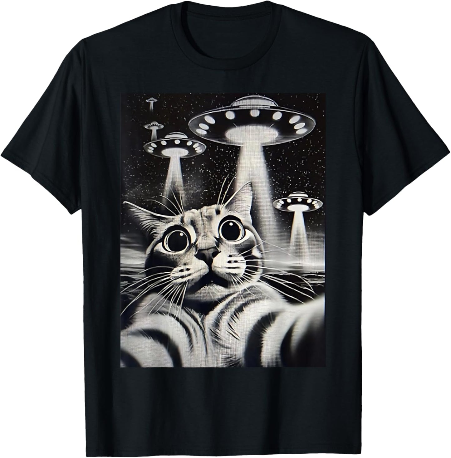 Cat Selfie With Alien UFO Funny T-Shirt