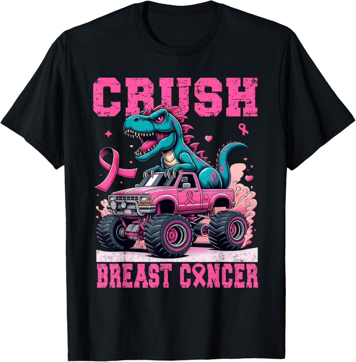 Crush Breast Cancer Awareness Pink Monster Truck Women Mom T-Shirt