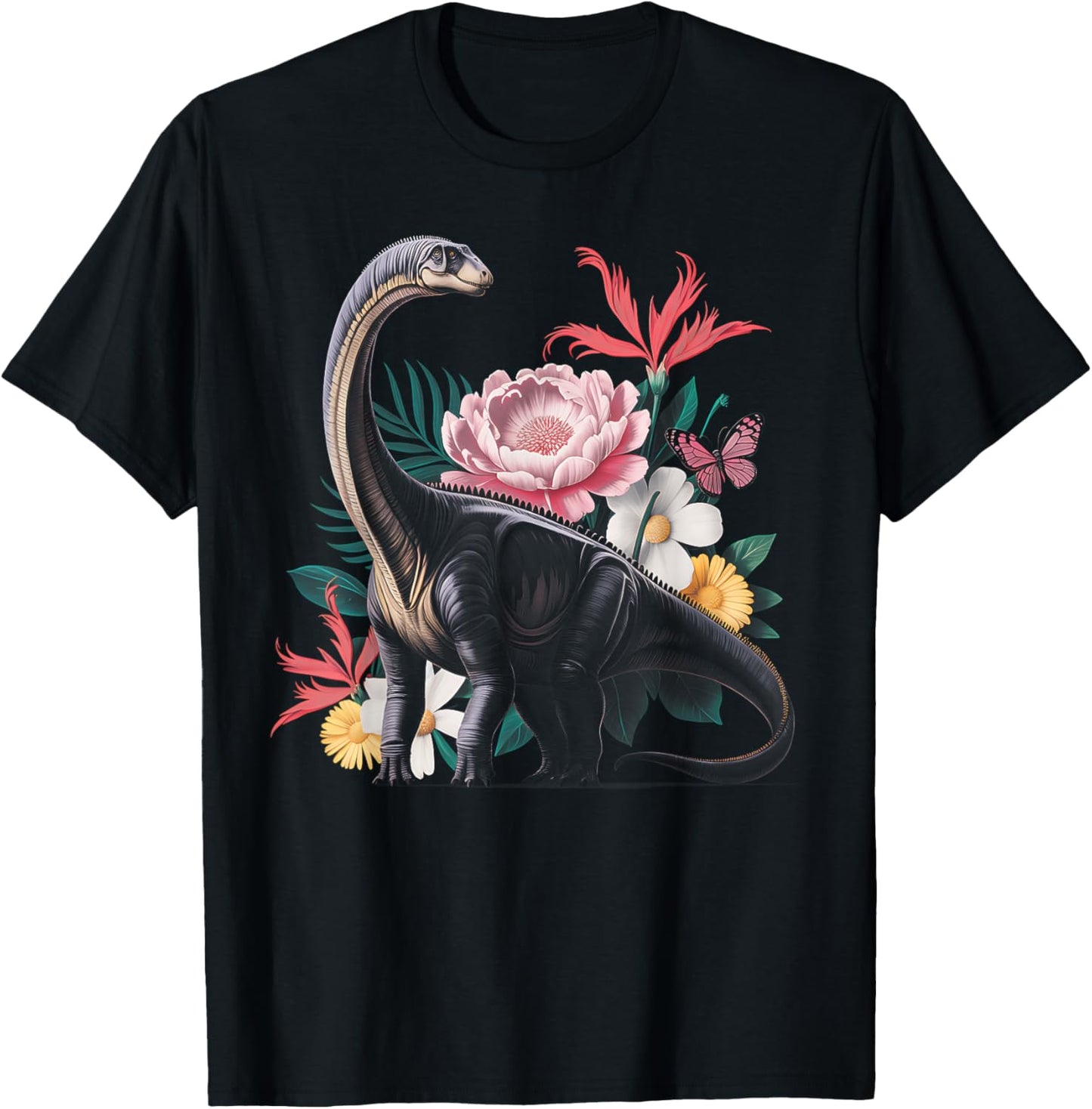 Dinosaur Floral Botanical Garden Ancient Wildlife Design T-Shirt