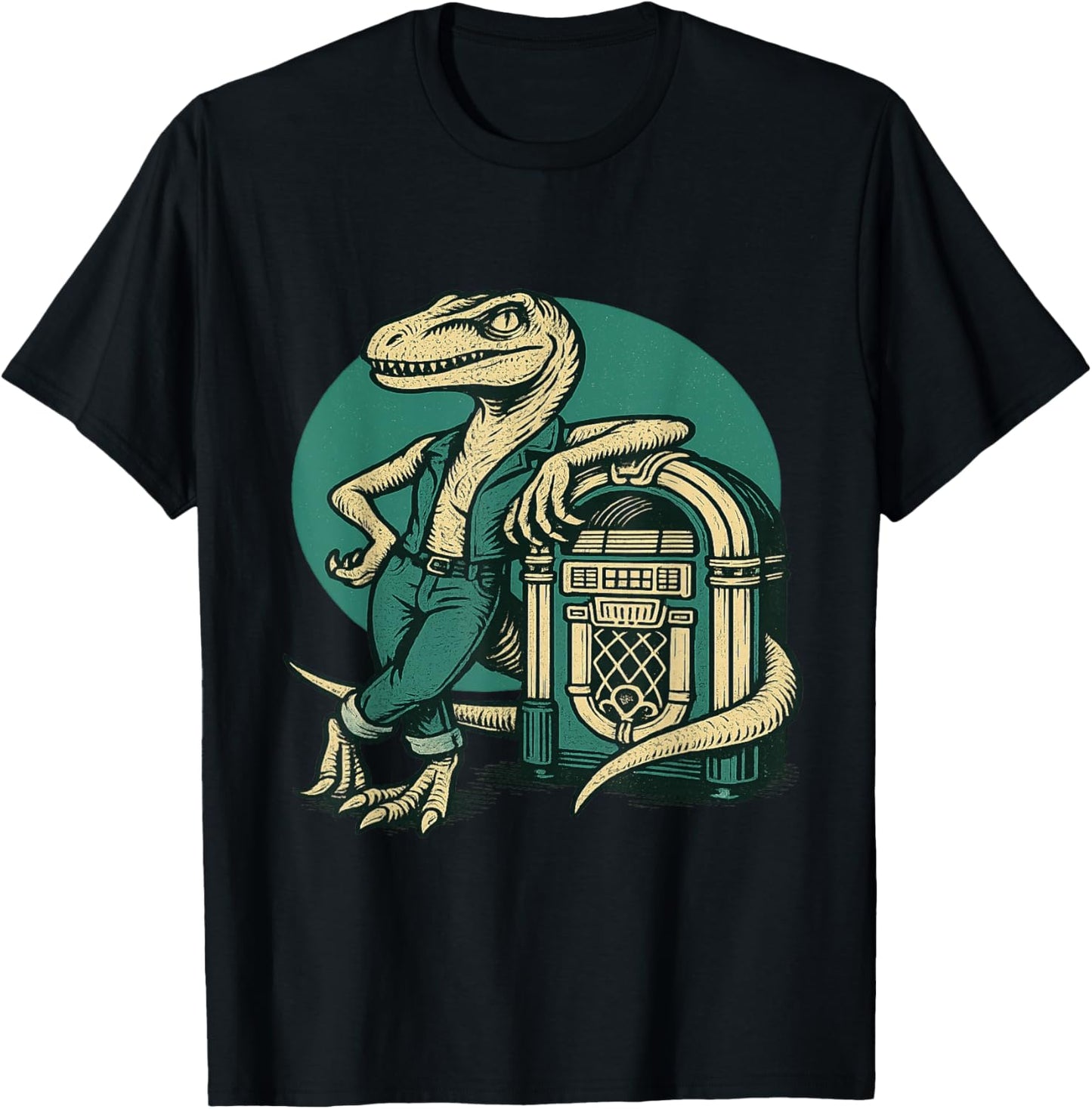 Funny Retro Velociraptor Dinosaur with Jukebox 50s Style T-Shirt
