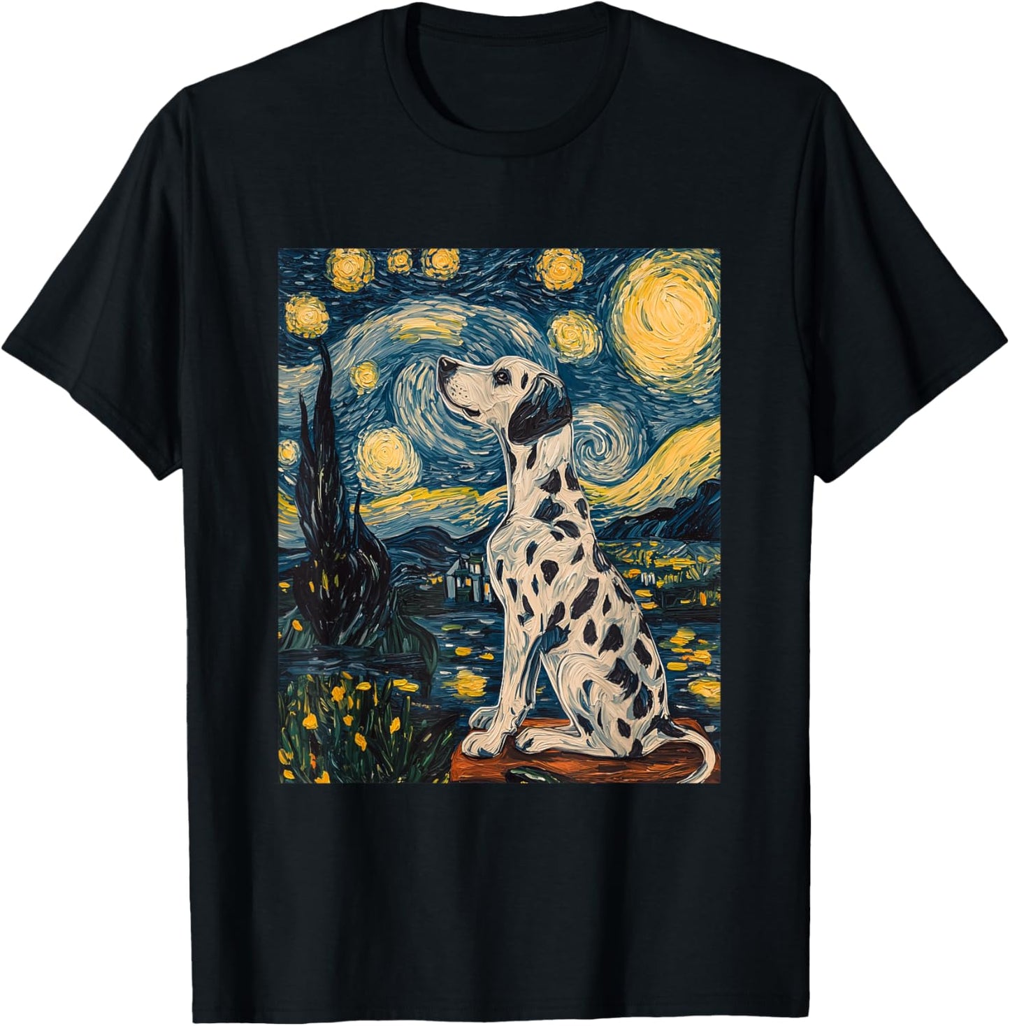 Cute Dalmatian Dog Doggy - Van Gogh Style - Starry Night T-Shirt