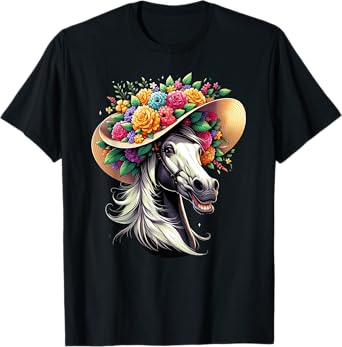 Horse Lover Women's Funny Horse Wearing Derby Hat T-Shirt
