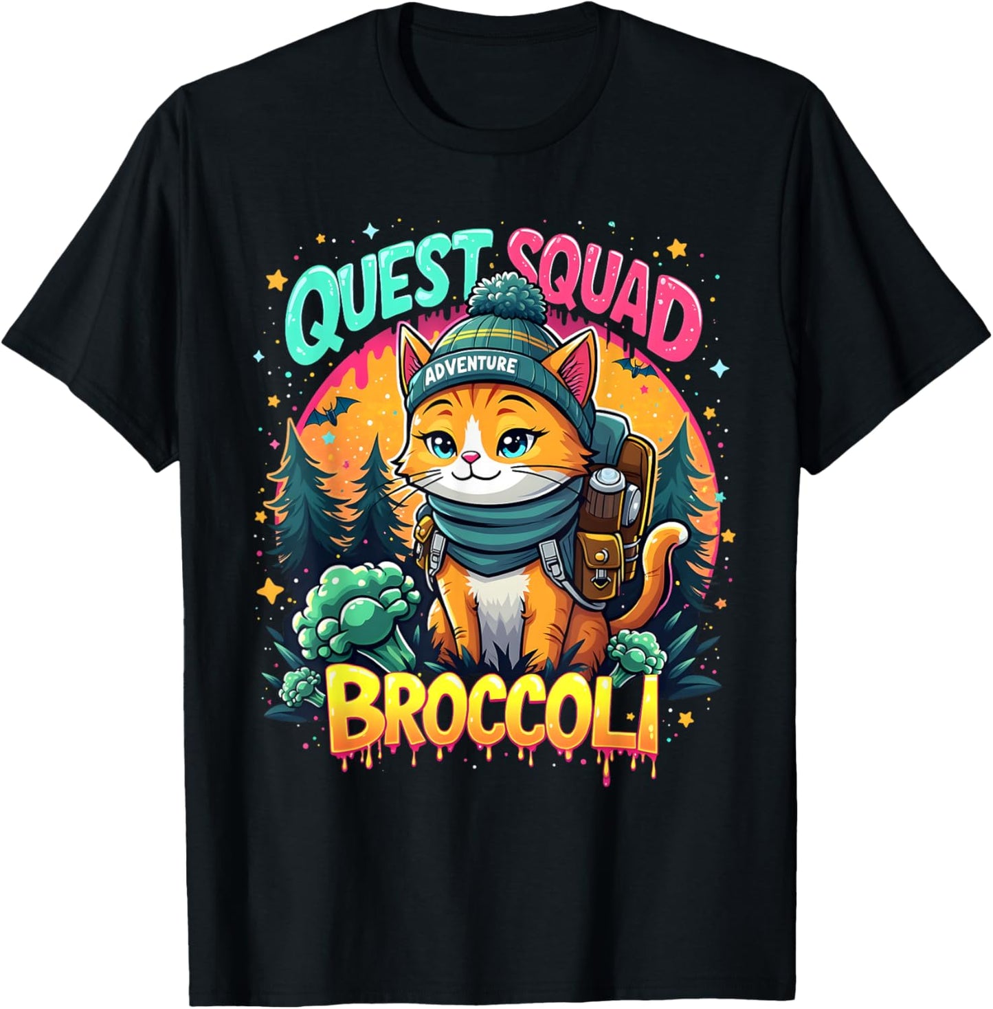 Quest Squad Funny Meme Adventure Funny Cat Broccoli Squad T-Shirt