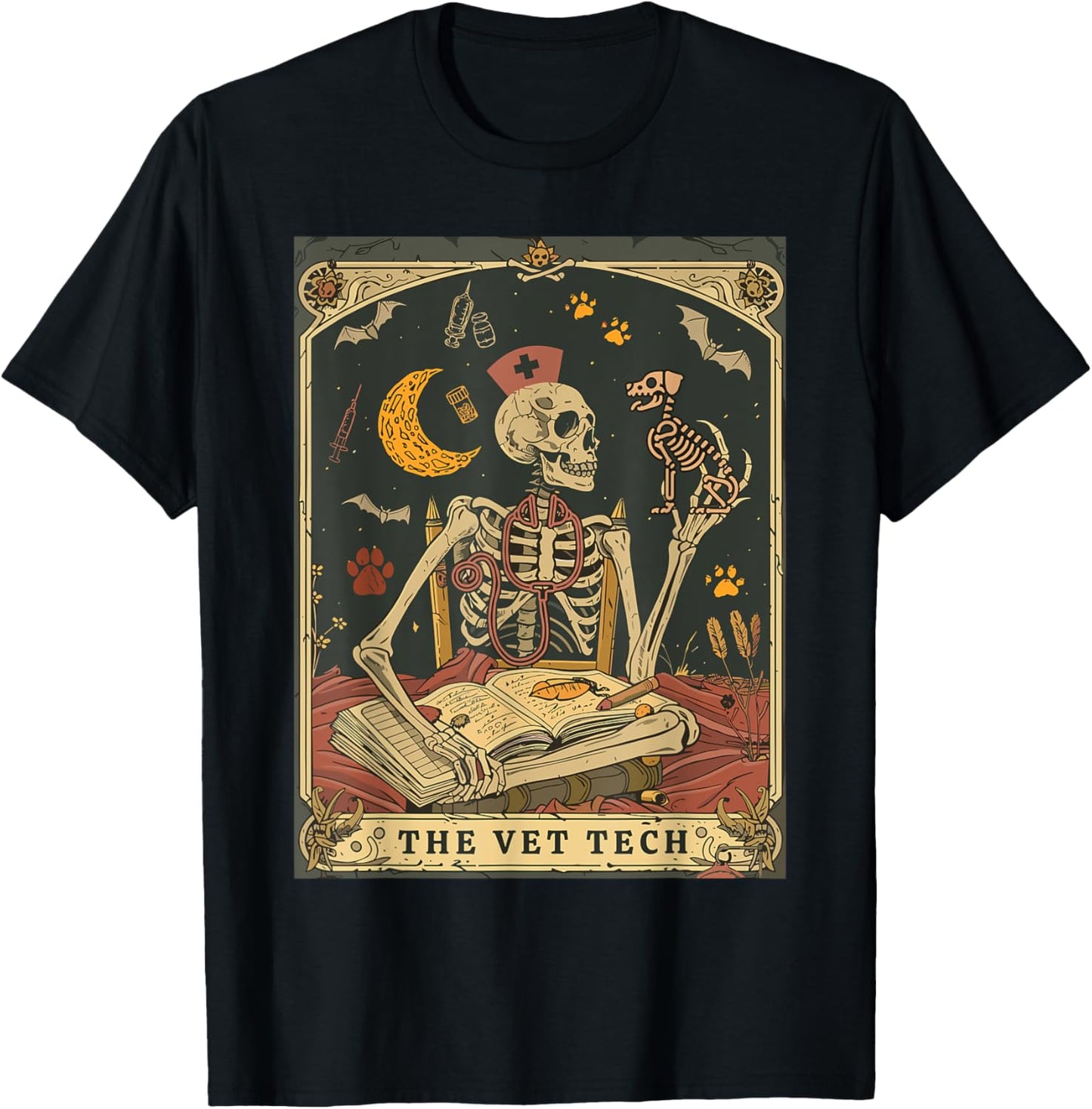 Veterinary Medicine Skeleton Tarot Vet Halloween Vet Staff T-Shirt