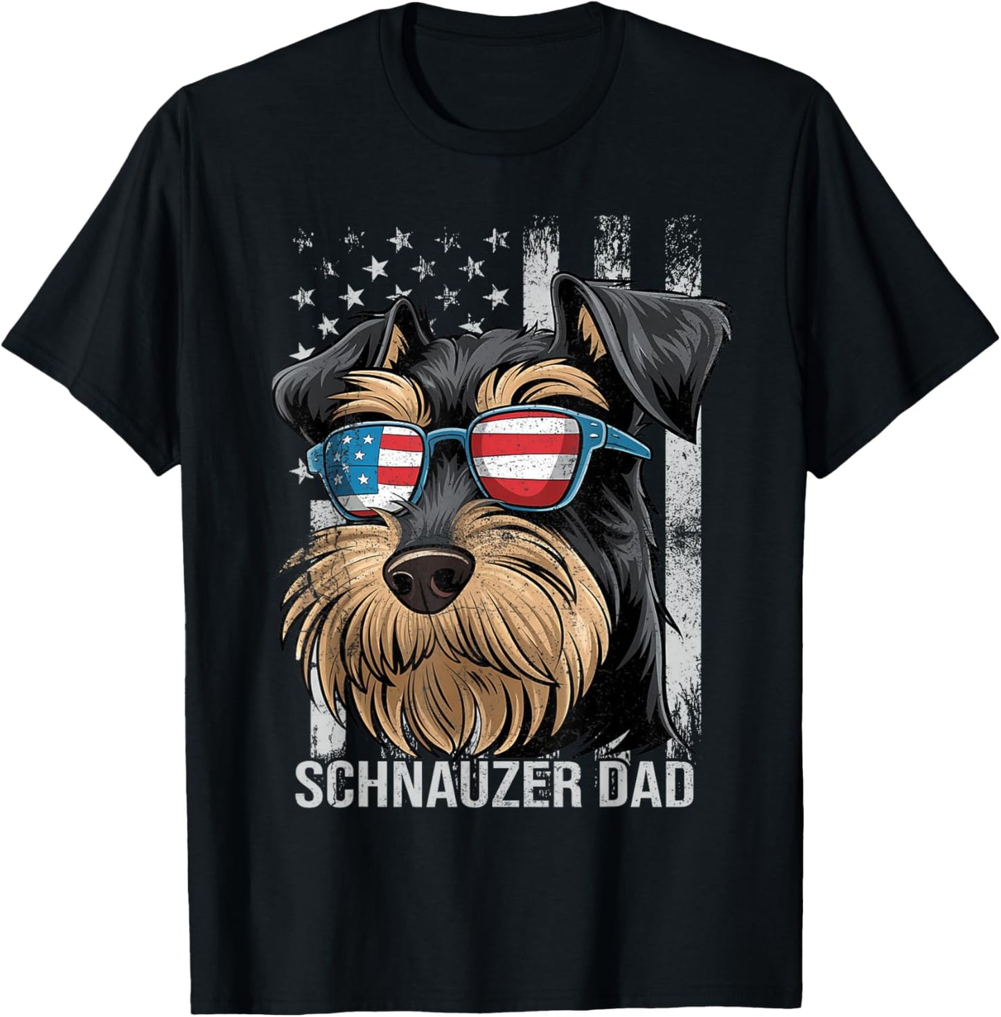 Cute Mini Schnauzer Dad Dog Fathers Day USA Flag 4th Of July T-Shirt