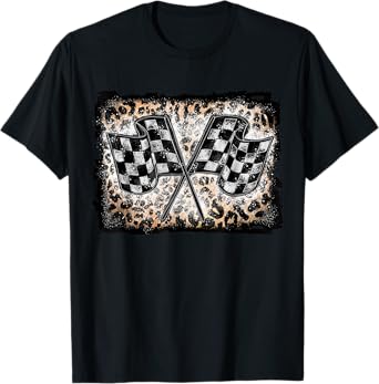 Racing Flags Racer Checkered Race Leopard Vintage Grunge T-Shirt