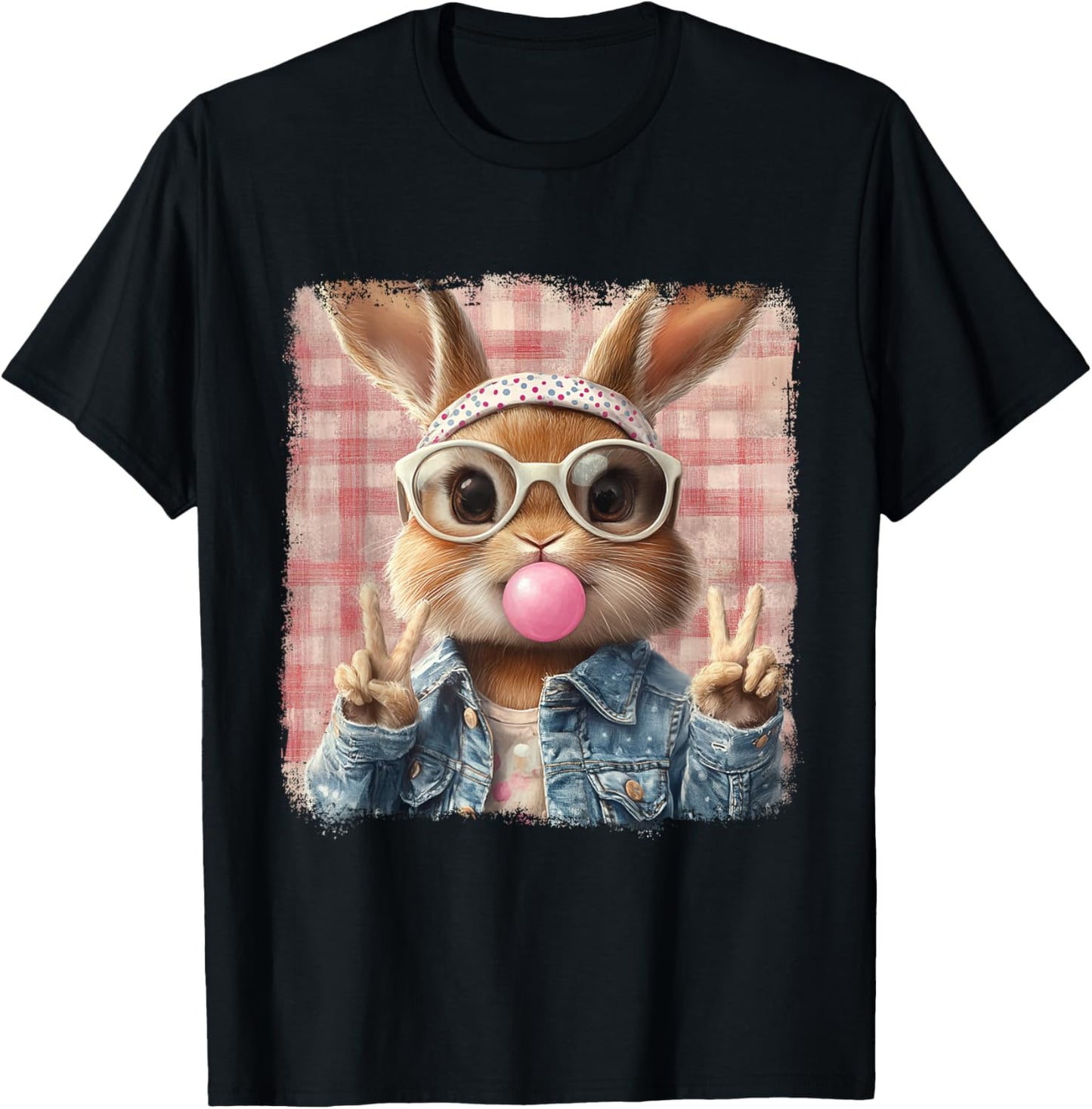 Retro Cool Bunny Bubblegum Peace Sign Aesthetic Easter Day T-Shirt
