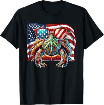 Red-Eared Slider Turtle USA Flag Patriotic Sunglasses Pets T-Shirt