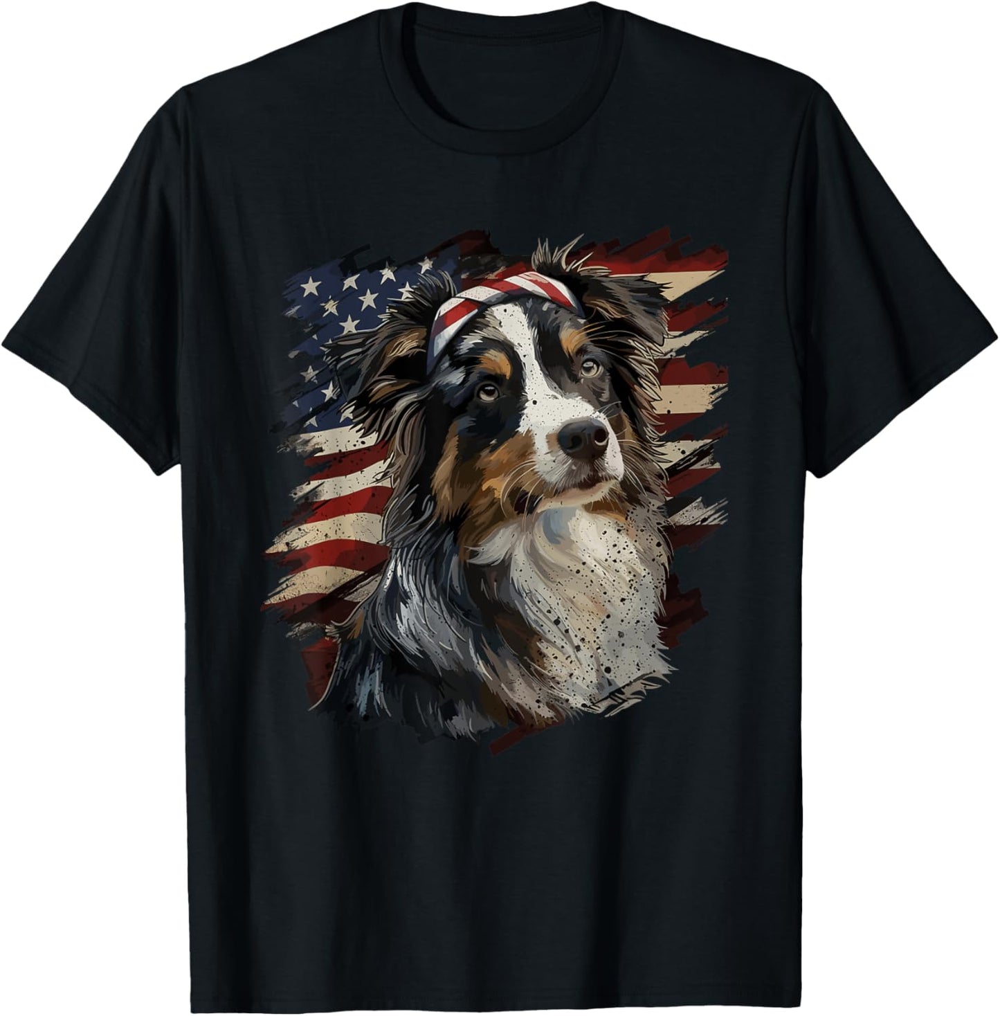 Australian Shepherd Patriotic 4th Of July USA American Flag T-Shirt