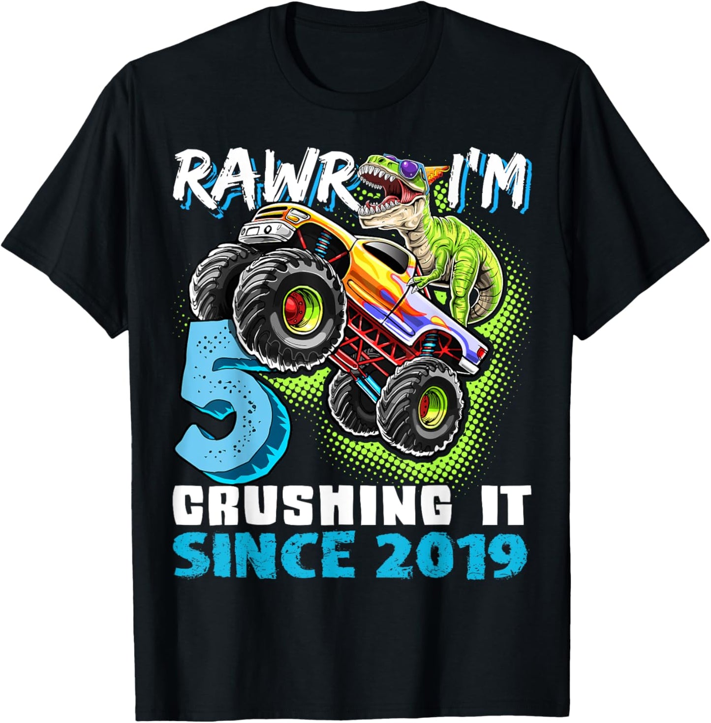 Dinosaur Monster Truck 5th Birthday Party Boys Rawr I'm 5 T-Shirt