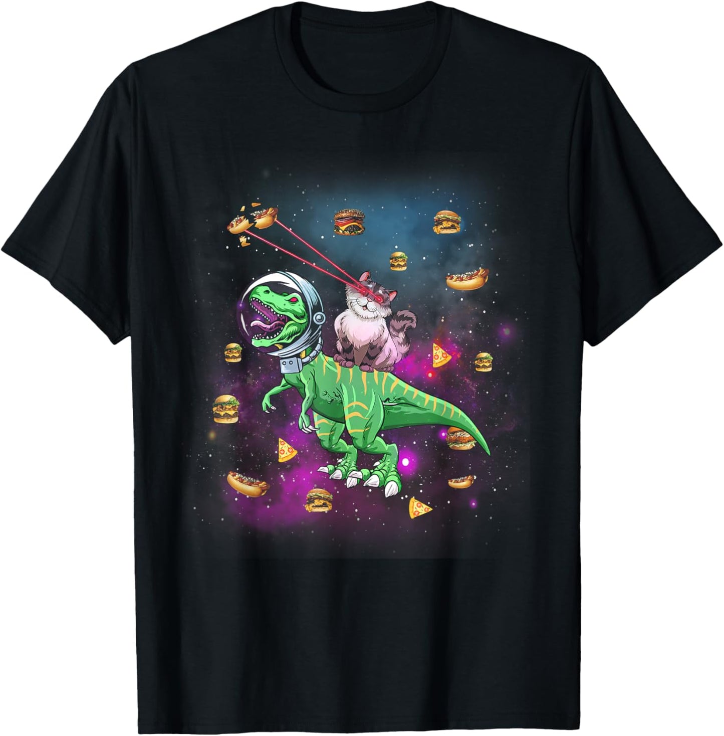 Laser Eye Cats in Space T rex Dinosaur T-Shirt