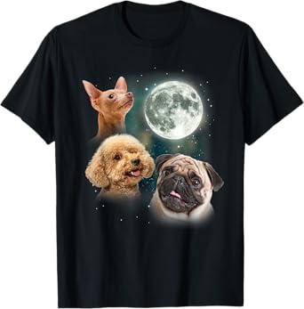 Funny Dog Shirt | 3 Doggo Moon Doggie Lovers Howling Canine T-Shirt for Men Women Kids