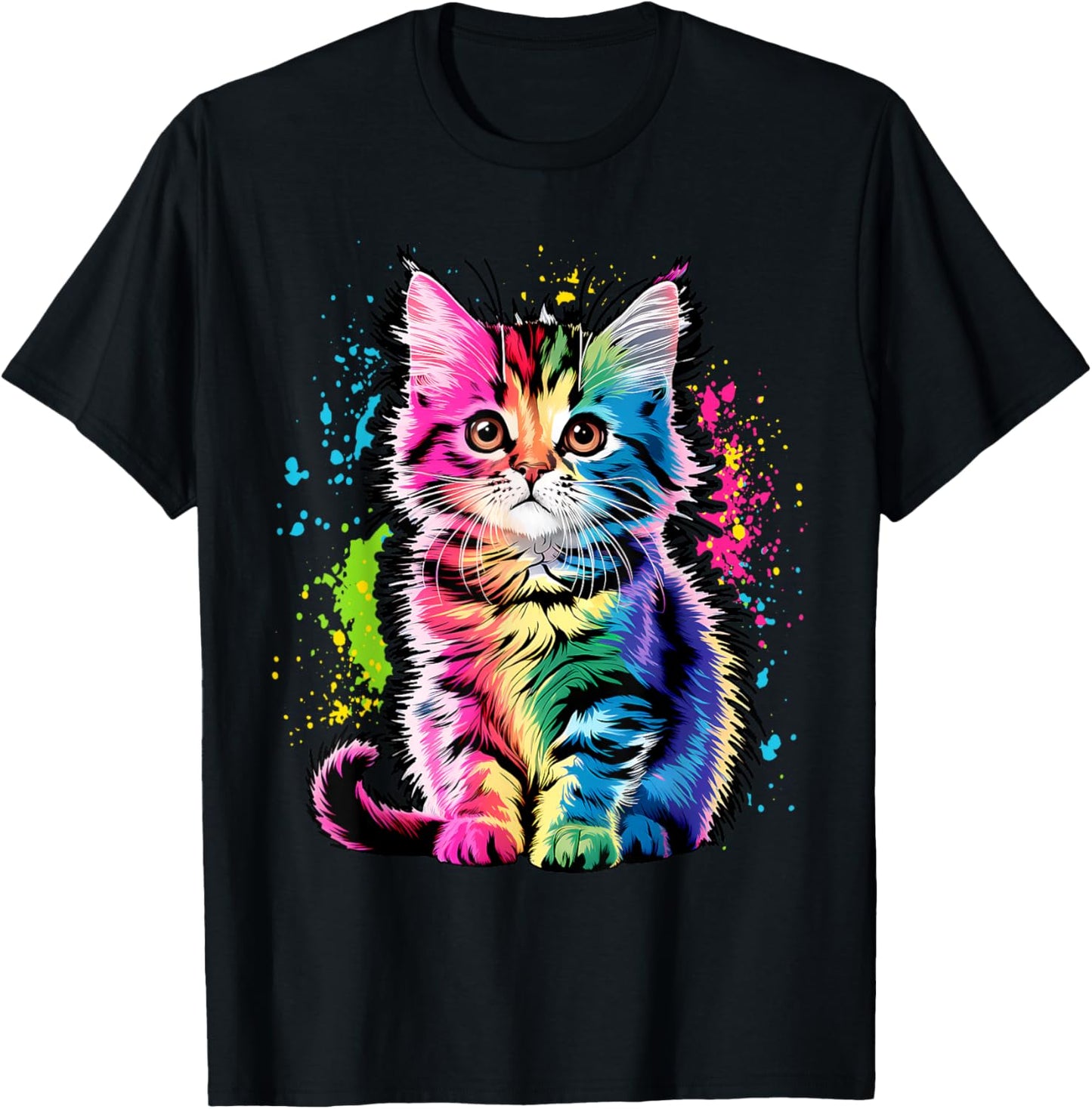 Colorful Cute Funny Rainbow Kitten Rave Psychedelic Cat T-Shirt