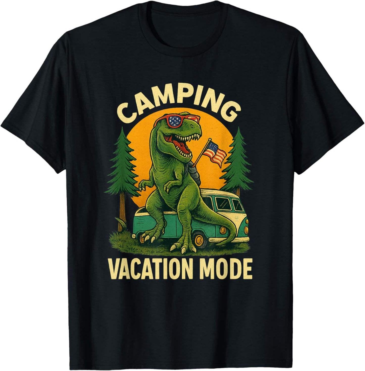 Vintage Dinosaur Camping Adventure with RV vacation mode T-Shirt